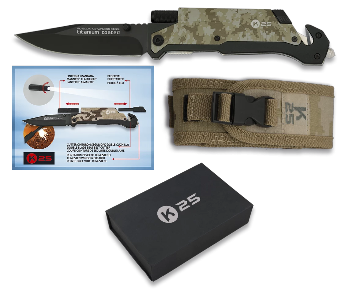 Couteau Pliant K25 Automatique 18204-A Lame 9.5 Cm RevĂȘtue Titane