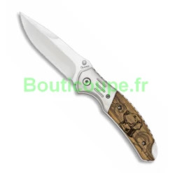 Couteau Pliant Chasse Albainox Lame 8.5 Cm Bois Zébra Décor Chien