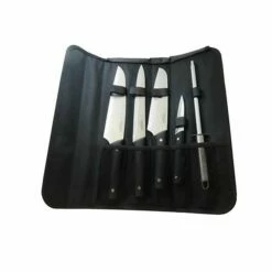 Sacoche 4 Couteaux De Cuisine Et Fusil à Aiguiser Manche Noir Pradel