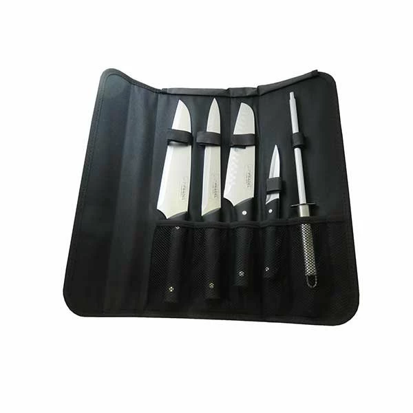 Sacoche 4 Couteaux De Cuisine Et Fusil Ă Aiguiser Manche Noir Pradel